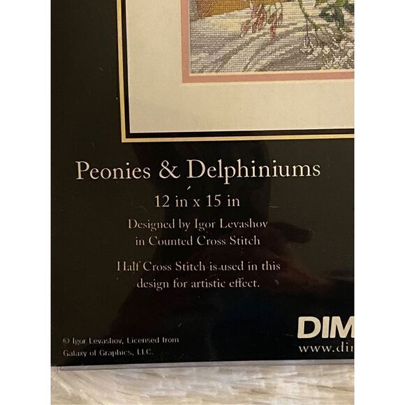 NEW Dimensions 12”X15” Peonies & Delphiniums Flower Cross Stitch Kit - Picture 3 of 7